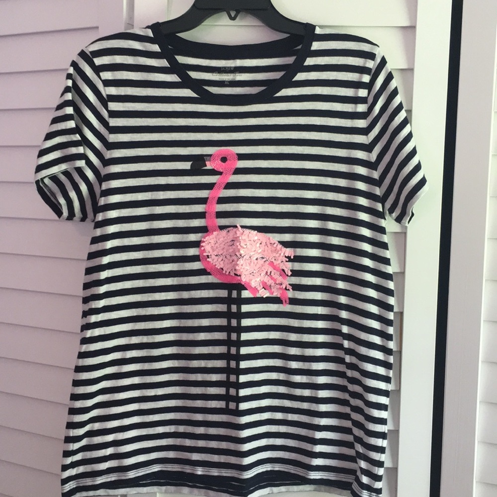 J crew navy stripe flamingo shirt